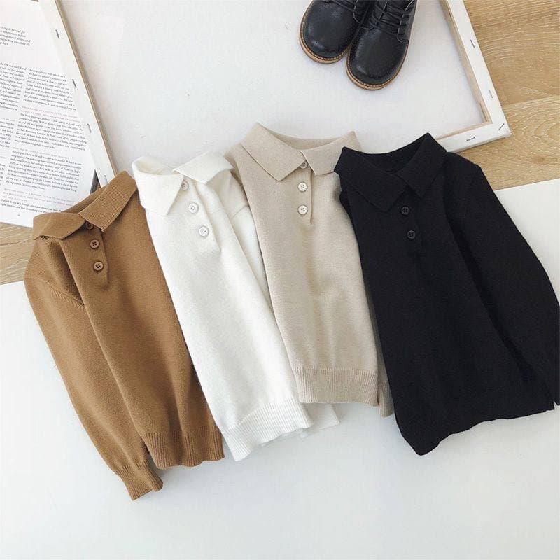Детский вязаный пуловер с воротником-поло, 4 цвета