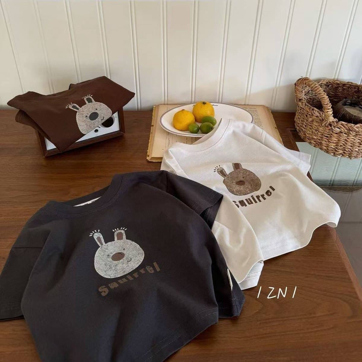 Детская футболка с принтом белки, хлопок, лето