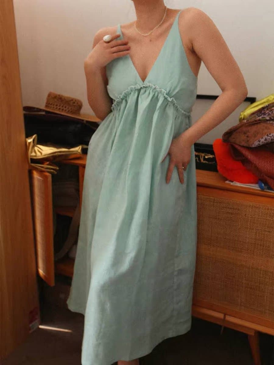 Женское платье из 100% льна, летнее, свободное