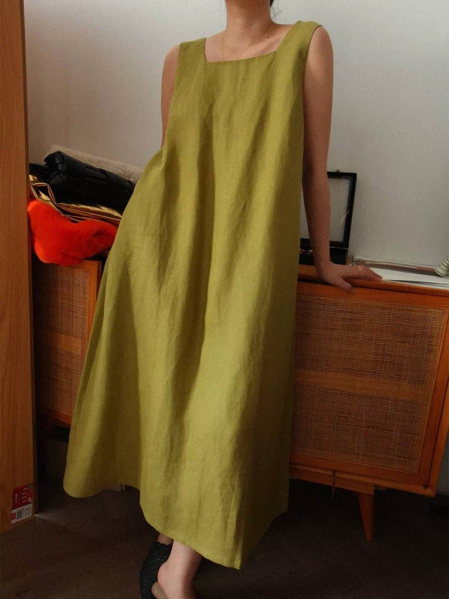 Женское платье из 100% льна, A-силуэт, свободный крой