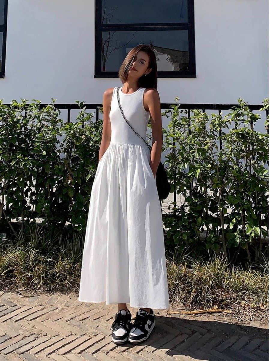 Женское белое платье-макси из полиэстера, летнее, без рукавов