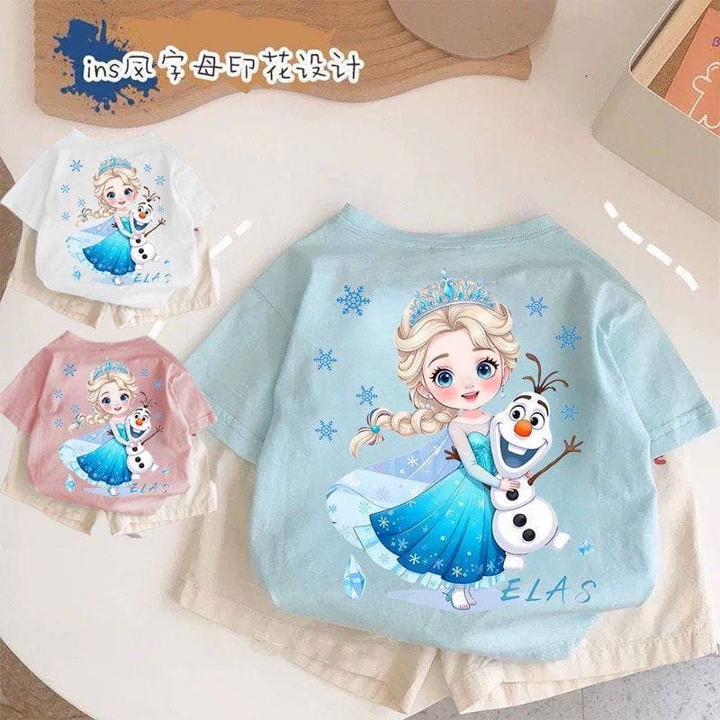Детская футболка с принтом Эльзы и Олафа, 100% хлопок
